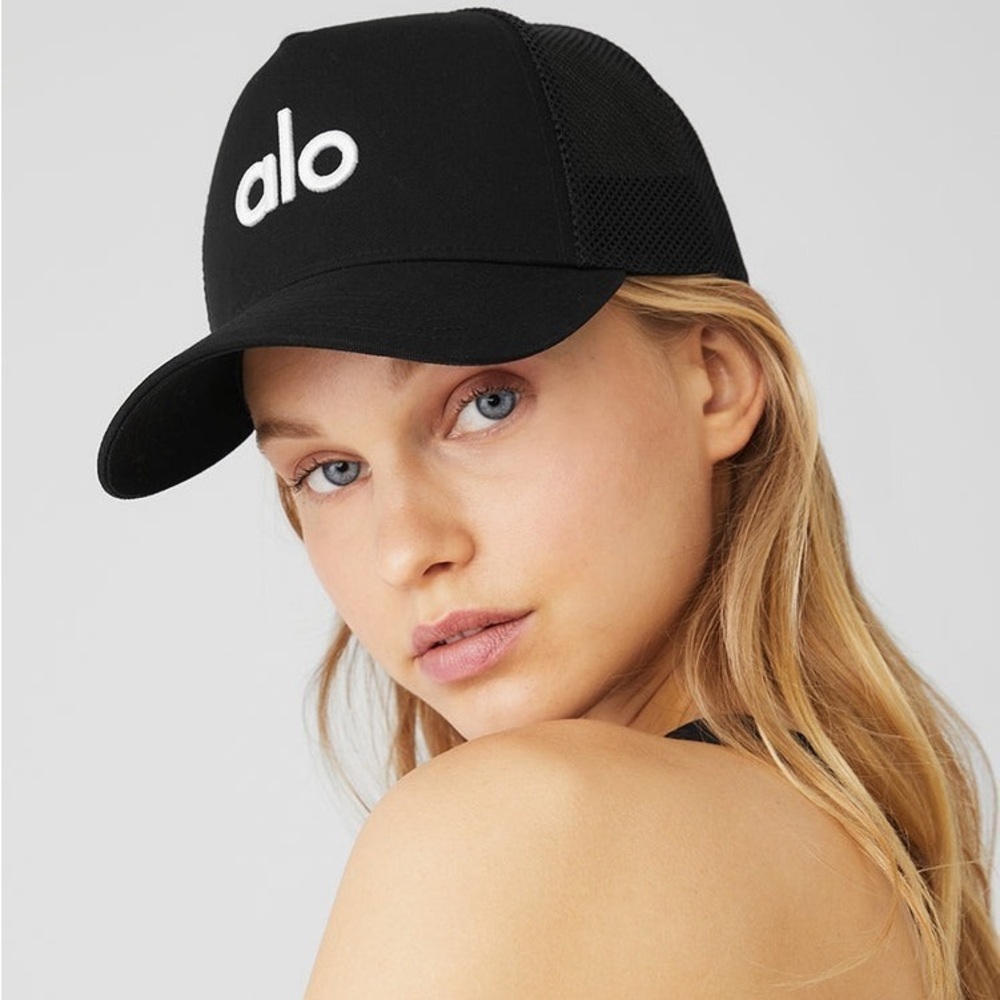 ALO Yoga Black Logo Trucker Hat